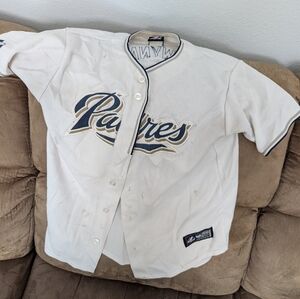 Majestic White Padres Button-Up Jersey